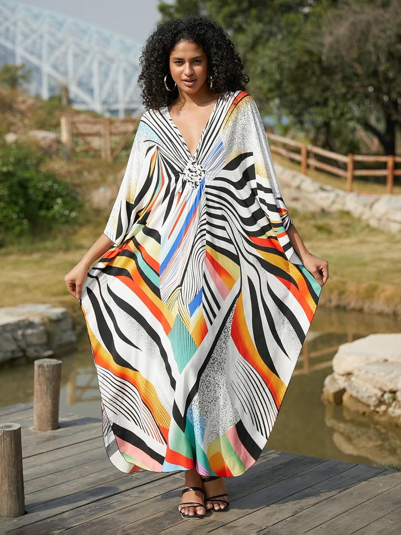 KEYLORTING Women's Plus Size Kaftan Dress – Plus Size Maxi Dress Moo Moos Beach Cover Up,Bathing Suit Cover-Up Loungewear - Image 5
